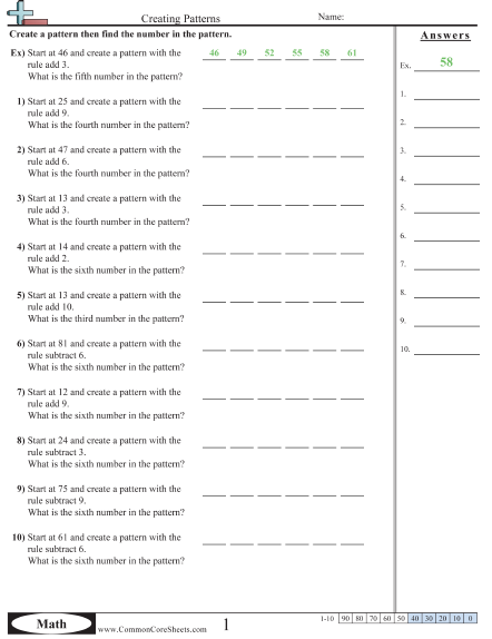 4.oa.5 Worksheets - Creating Patterns worksheet